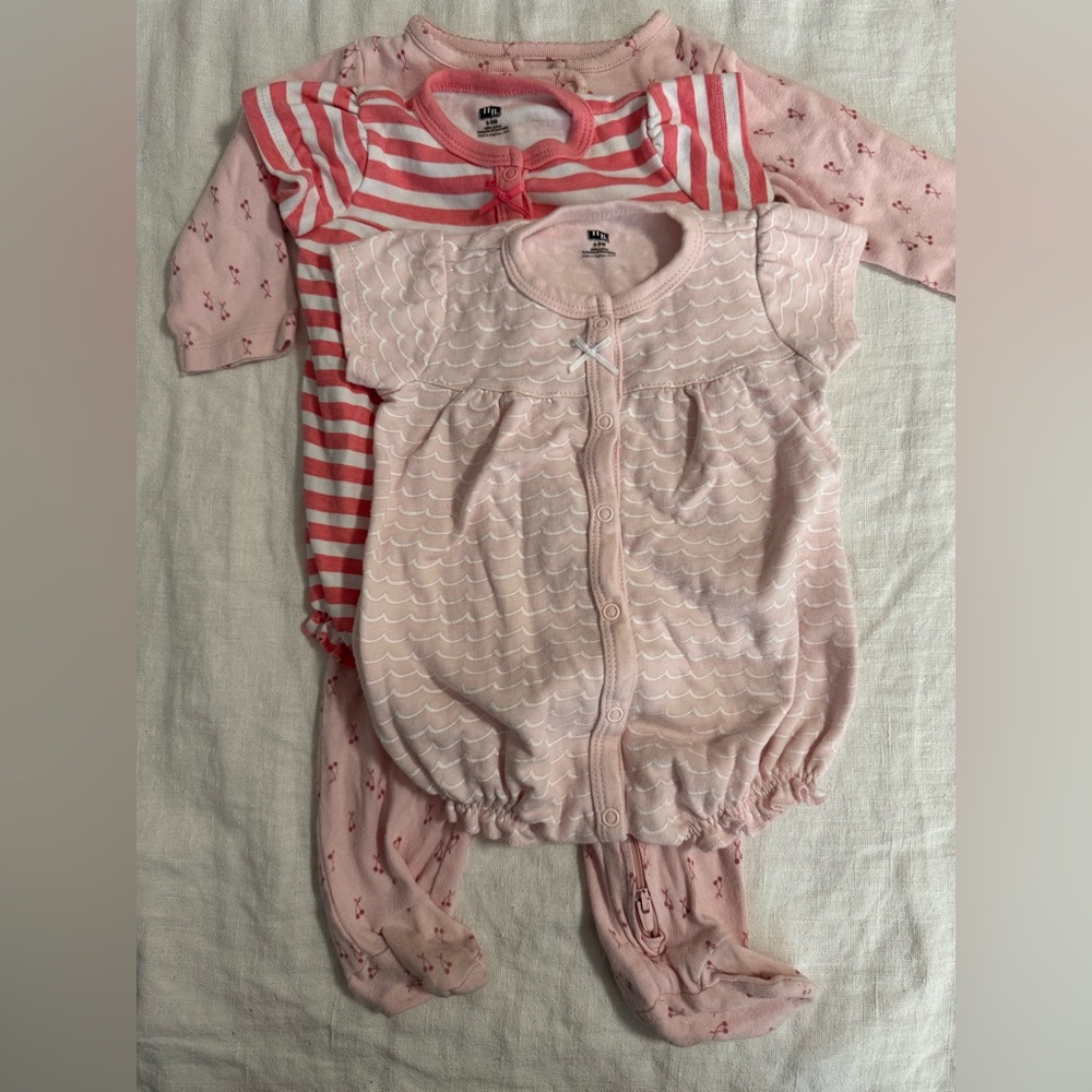 Footie and bubble suits - pinks - 6-9 months